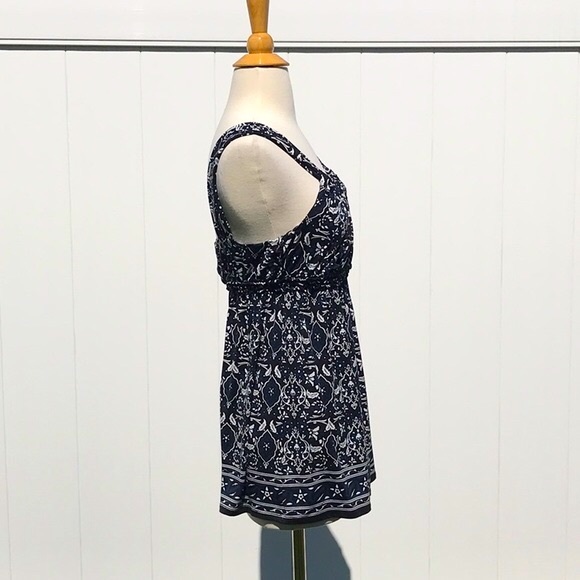 Max Edition Black/White/Blue Empire Waist Sleeveless Floral Print Top Size Med - Picture 8 of 13